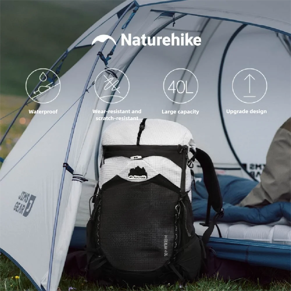 Naturehike Helium Series 40L Hiking Backpack Waterproof Wear Resistant Outdoor Travel Sport Climbing Shoulder Bag With RainCover