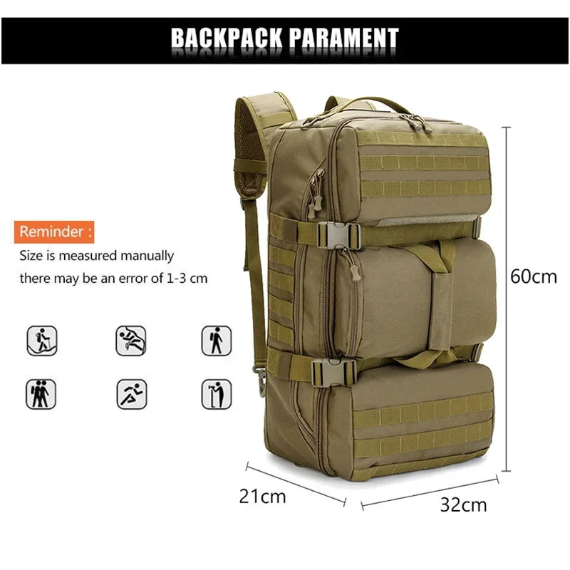 65L Tactical Hunting Backpack Outdoor Shoulder Bag Waterproof Nylon Backpack Trekking Climbing Large Capacity Travel Backpack