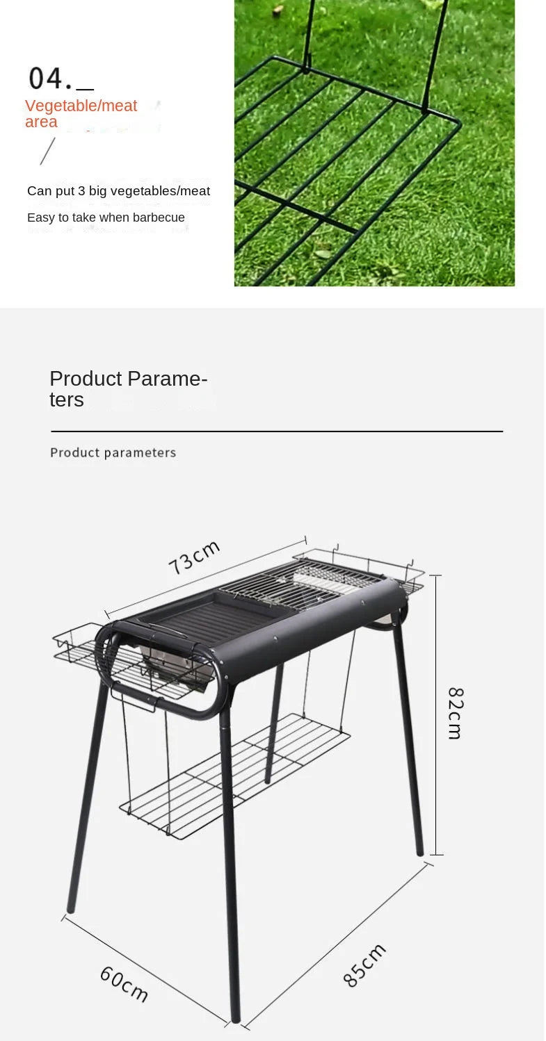 Home Outdoor Multifunctional Portable Barbecue Rack Charcoal Smokeless Barbecue Skewers Thickened Stainless Steel Barbecue Stove