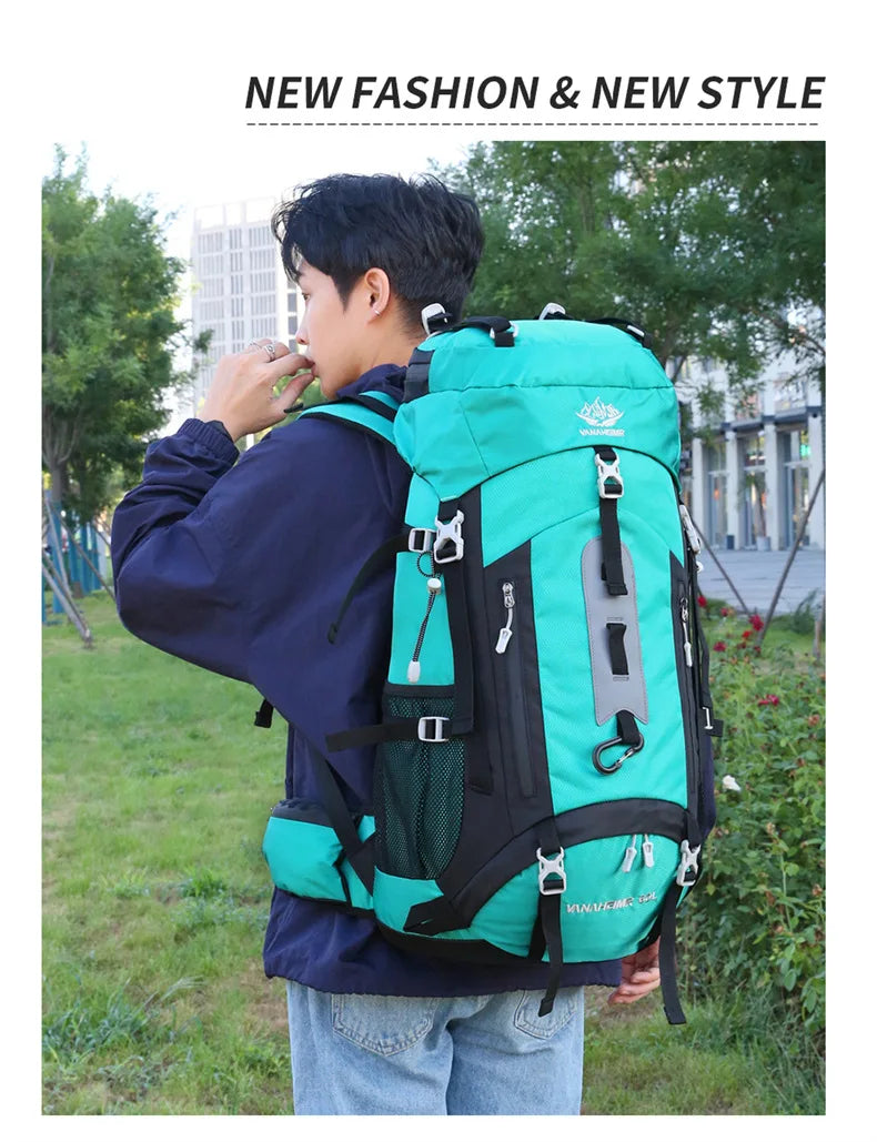 60L Large-Capacity Outdoor Mountaineering Backpack,Anti Splashing Water Wear-Resistant Camping Hiking And Cross-Country Backpack