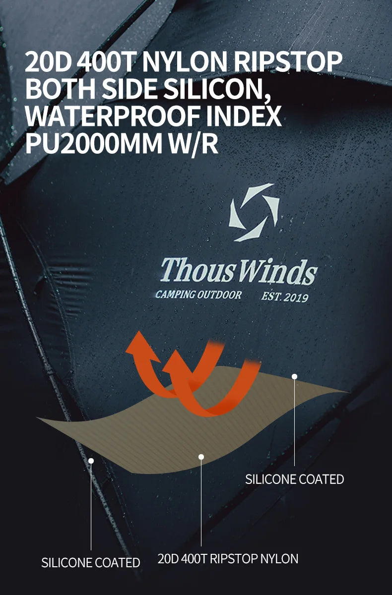 Thous Winds CNC 4-8 Person Family Camping Tent Outdoor Emotional Camp Tent 20D Ripstop Nylon Both Side Silicon Lightweight Tents