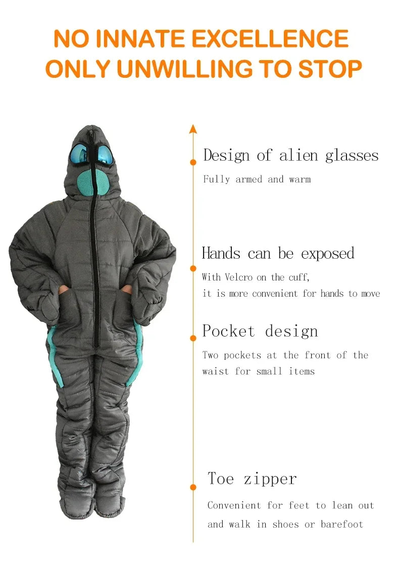 Creative Alien Human Shape Sleeping Bag Portable Camping Full Body Wearable Bedding 3 Size Suitable For Most People