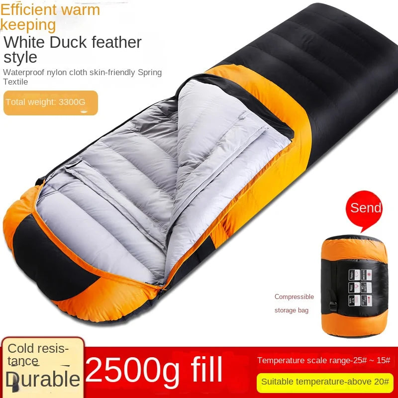 Wholesale Unisex Waterproof Nylon Sleeping Bag Envelope Style Duck Filling for Winter Keep Warm Adults Use Outdoor Camping Hike