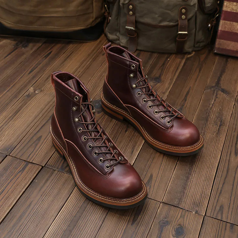 European Short-faced Leather Motorcycle Riding Boots Top Layer Cowhide Men's  Autumn Winter British Trendy Outdoor Shoes Male