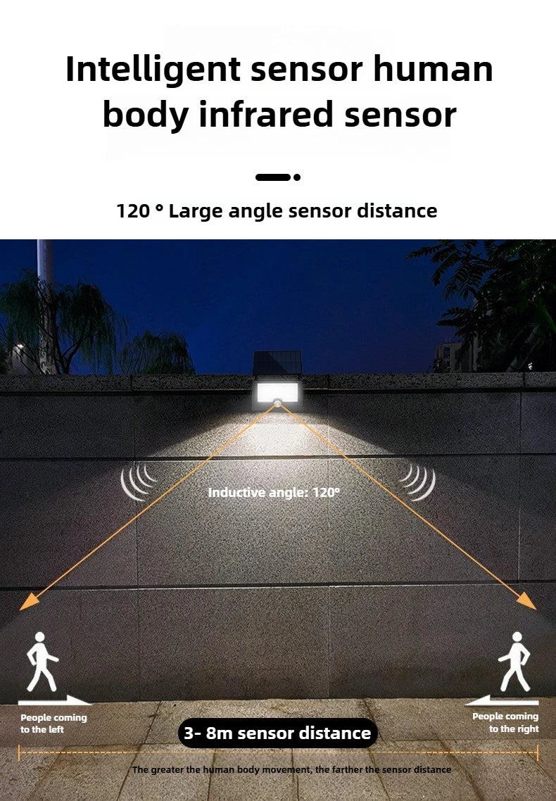 Solar Light Outdoor Foldable Floodlight Waterproof Spotlight Wall Human Body Sensor Lamp for Garden and Courtyard Lighting