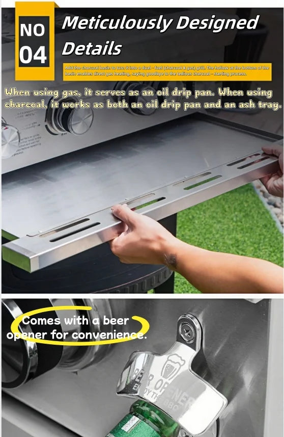 2025 Newest 304 Stainless Steel Built-in Courtyard Grill Gas Charcoal Dual Fuel Smoker BBQ Grill