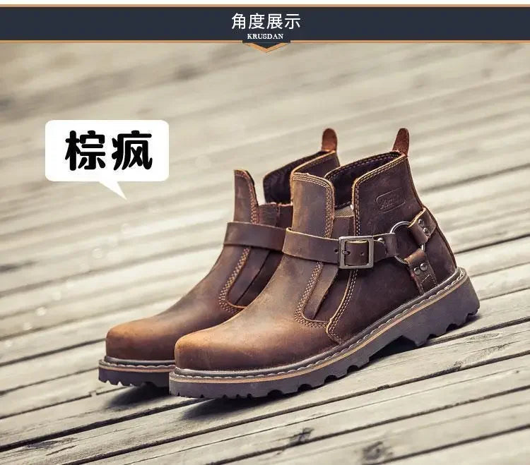 Retro leather boots for motorcycles durable men boots couple's short shoes motorcycle safety equipment motorcycle shoes