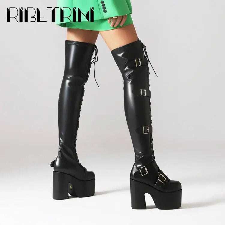 Punk Goth Women Motorcycle Boots Block High Heels Platform Shoes  Woman 2024 New Brand Luxury Fashion Design Cool Street Boots