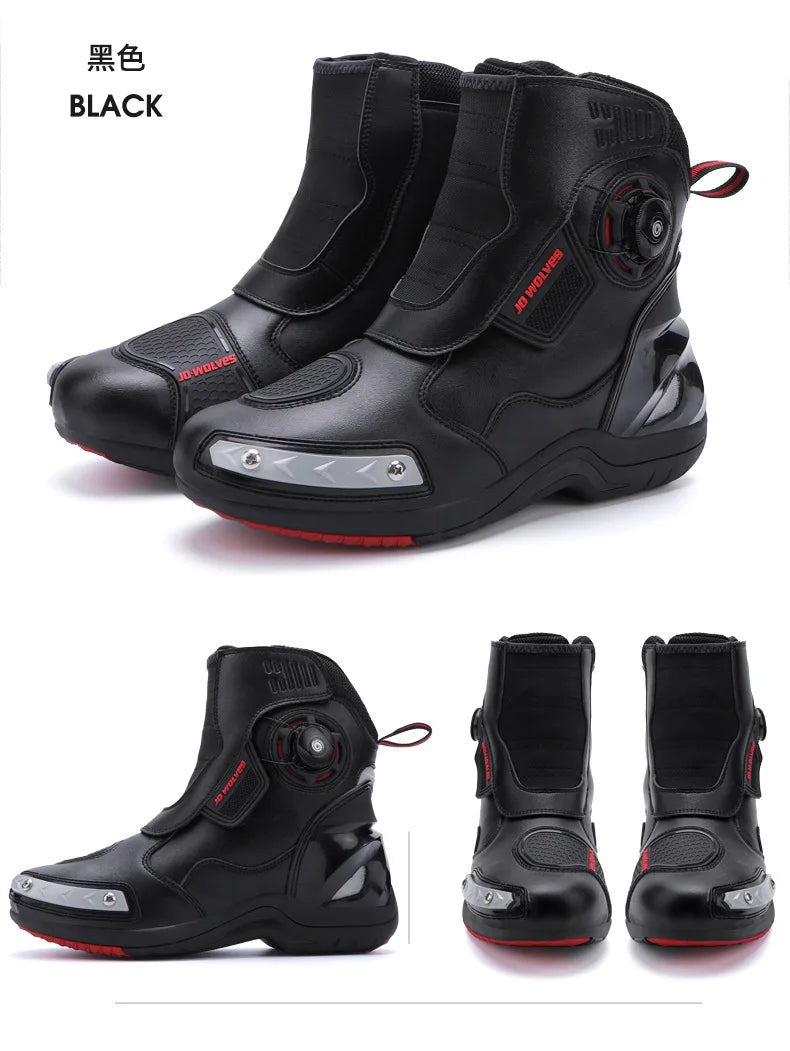 Retro Men Motocross Boots Waterproof Urban Riding Shoes Black Leather Motorcyclist Boots Wear-resistant Motorcycle Racing Shoes