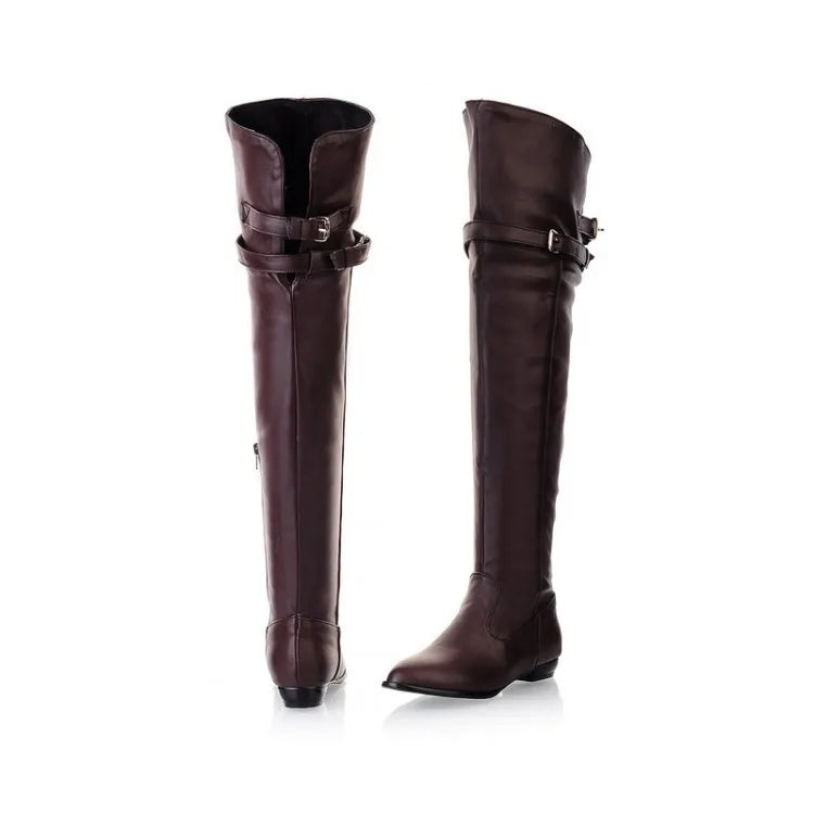 2024 Winter Elegant Women's Boot Over The Knee Street Style Knight 2.5CM New Belt Buckle Knee High Flat Knight Boots Women Shoes