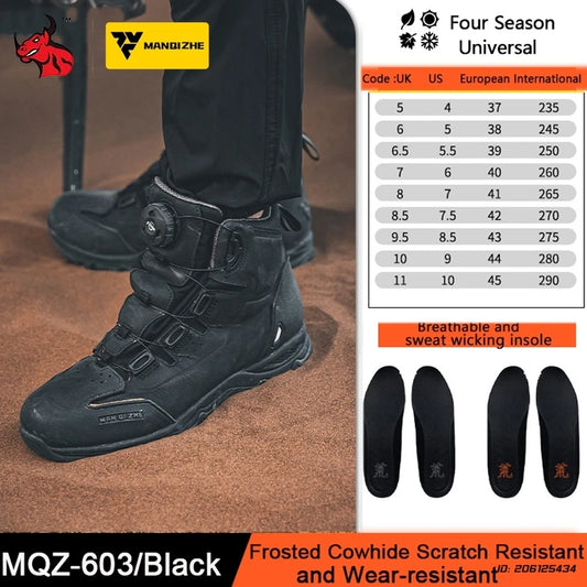 Motorcycle Boots Genuine Leather Waterproof Vintage Moto Non-slip Sports Riding Shoe Motocross Protection Boots for Men Women