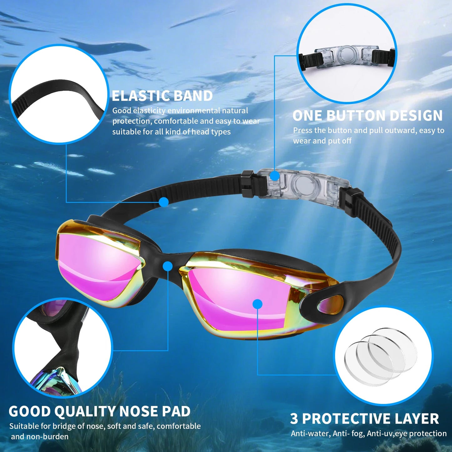 Swimming Goggles Anti-Fog Waterproof No Leaking Swim Goggles for Adult Children