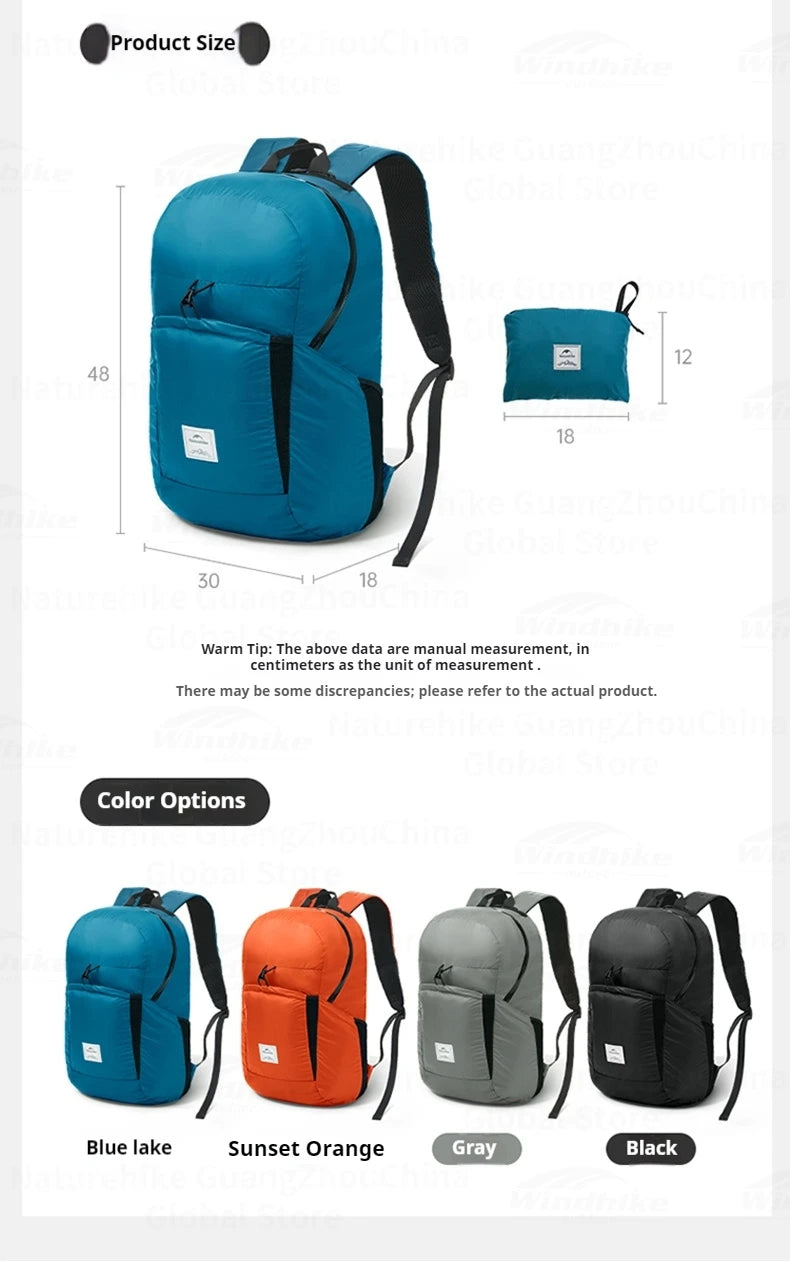Naturehike 25L/30L Folding Backpack 30D Nylon Silicone Waterproof PU2000+ Outdoor Travel Climbing Hiking Ultralight Shoulder Bag