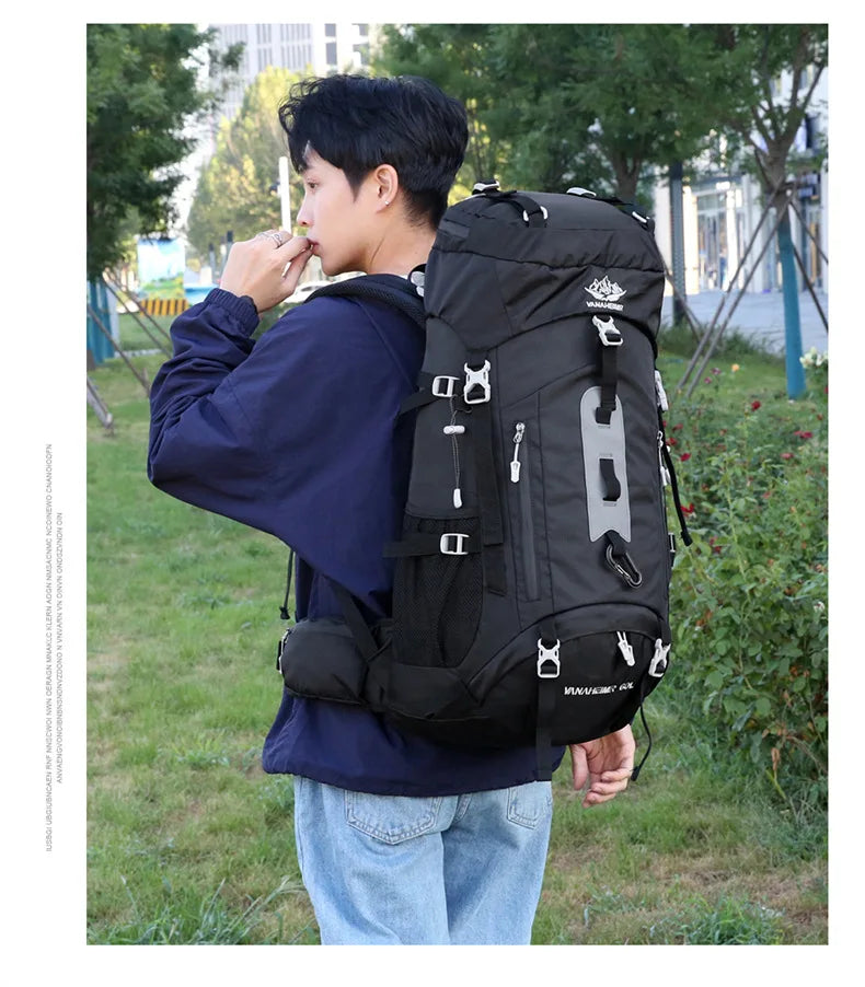 60L Large-Capacity Outdoor Mountaineering Backpack,Anti Splashing Water Wear-Resistant Camping Hiking And Cross-Country Backpack