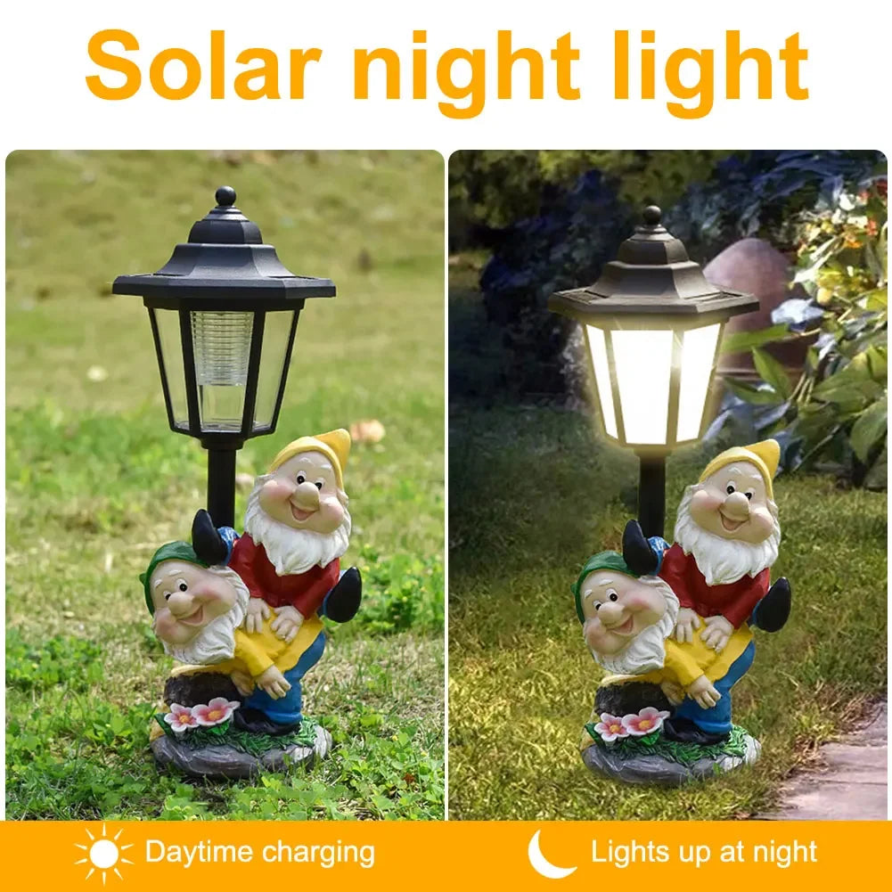Solar Hexagonal Garden Lamp Resin Cute Figurine Light Animal/ Child/ Gnome Decorative Lamp Lawn Courtyard Garden Decoration