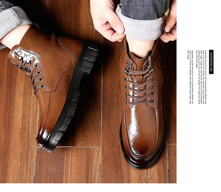 Winter Cotton Shoes Men Fashionable High-top Wear-resistant Shoes Thick-soled Plus Velvet Snow Boots Outdoor Non-slip Work Boots