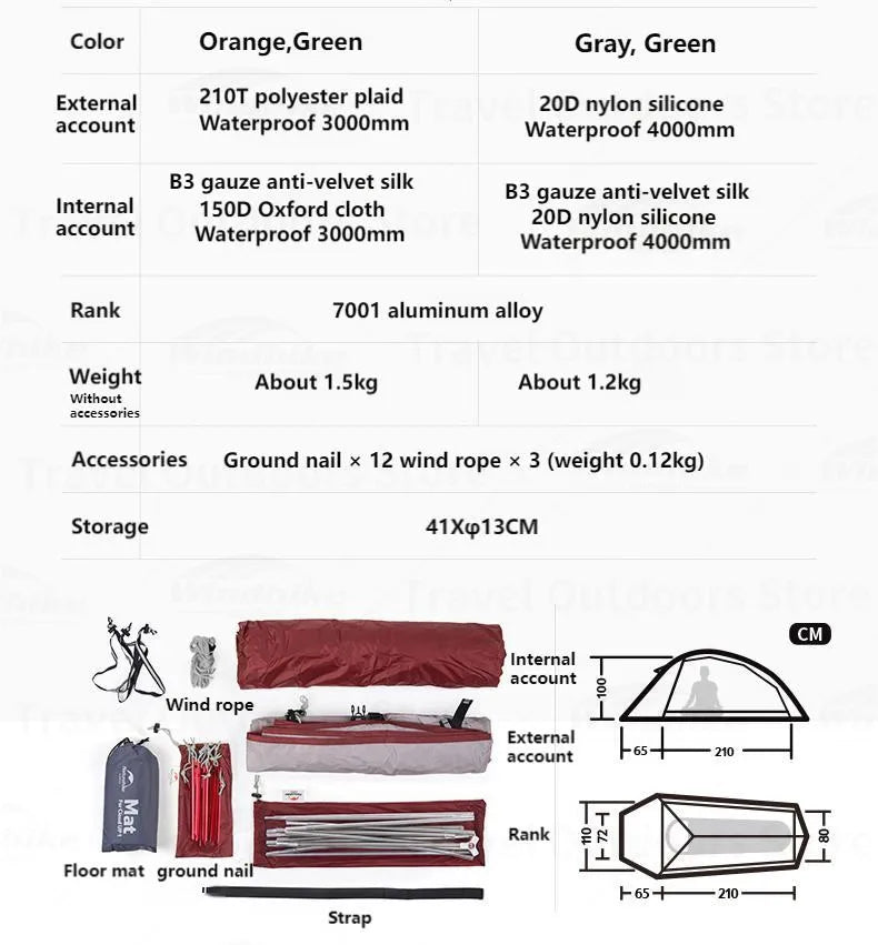 Naturehike Cloud Up 1 2 3 Tent Outdoor Camping Waterproof Tent ProfssIonal Glamping Hiking Backpacking Shelter Tent Portable