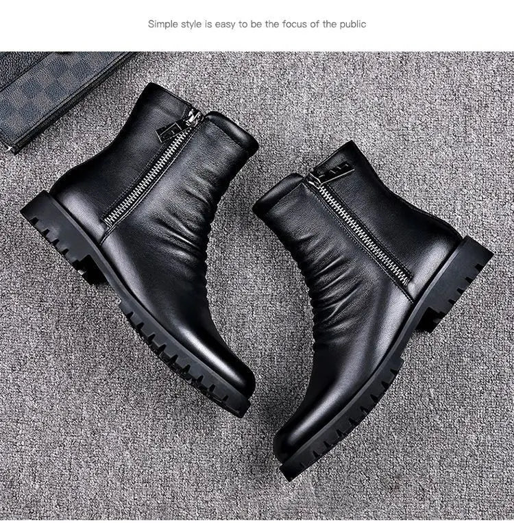 Ankle Boots Mens Split Soft Leather Mid Top Winter Vintage Plush Warm Soft Leather High Top British Side Zipper Chelsea Boots