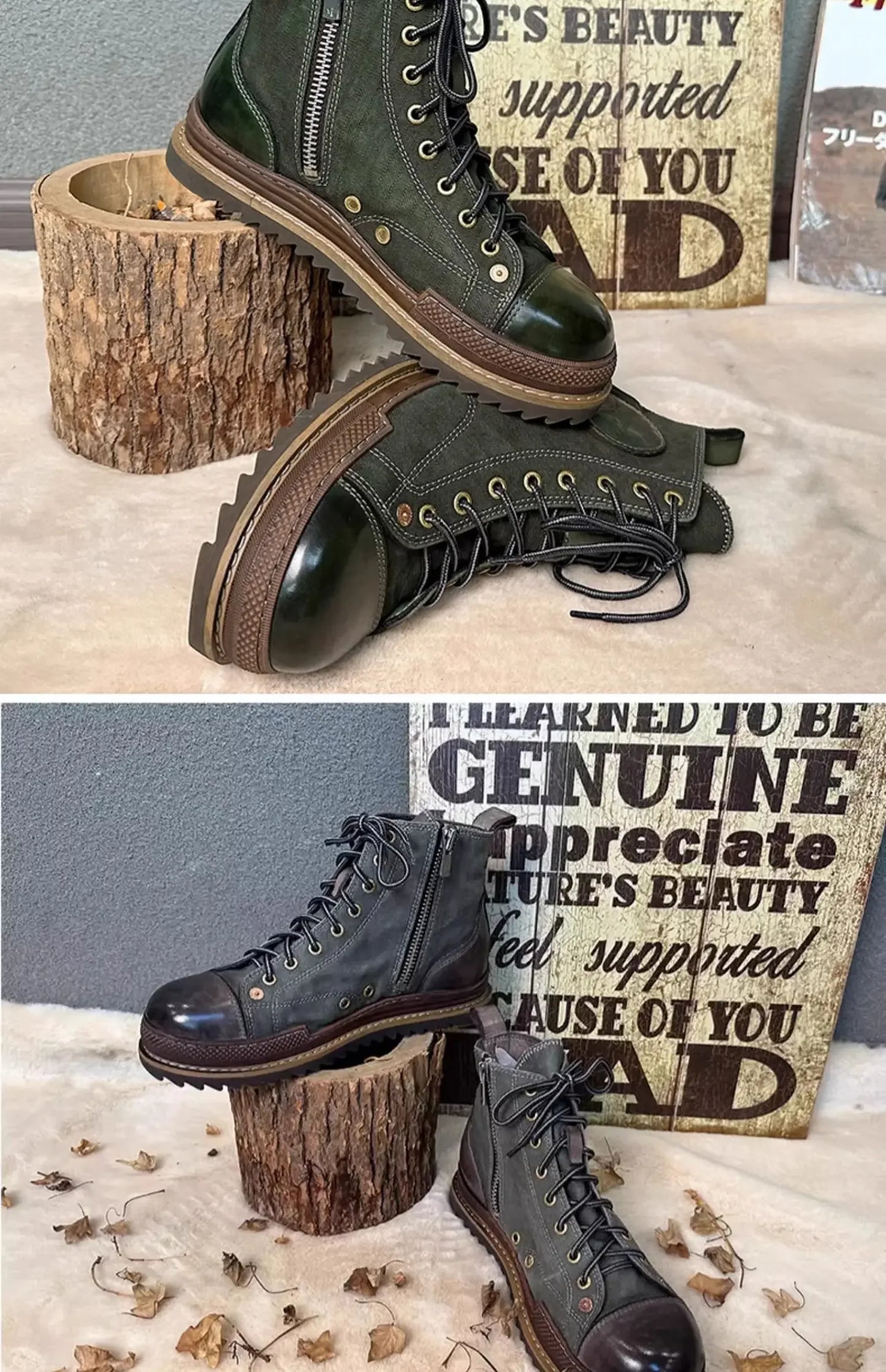 Retro Uglybros Motorcycle Boots Cowhide Canvas Shoes Ankle Protect Motorbike Zapatone British Style Botas For Harley For TRIUMPH