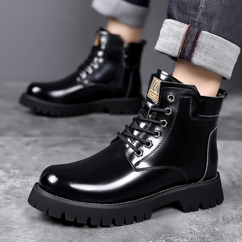 Hot Selling Men's Leather Boots Winter Thick Bottomed Work Boots British Style High Top Shoes Men's Retro Business Boots