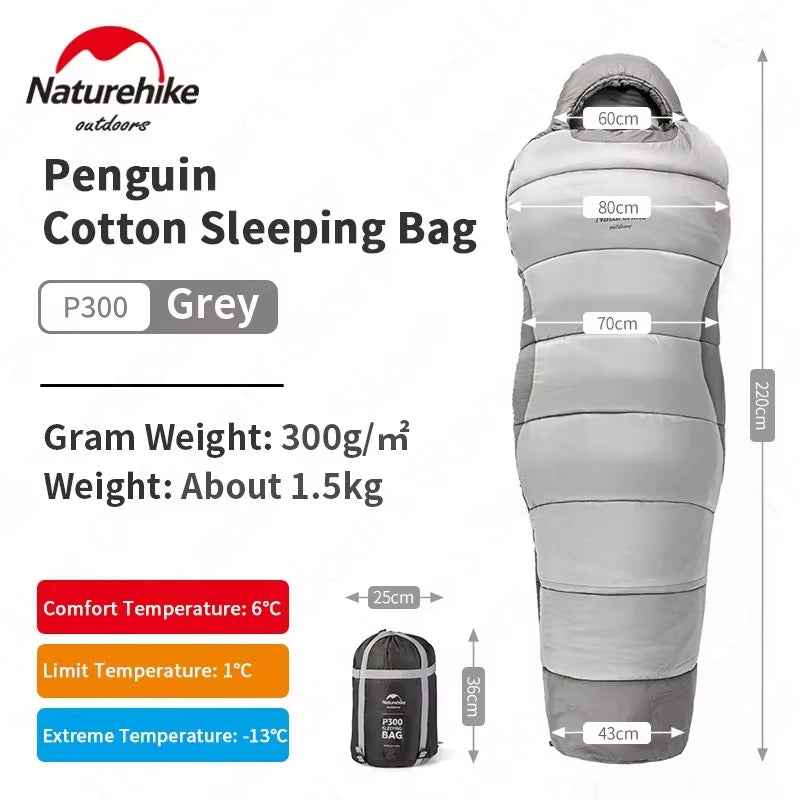 Naturehike Winter Mummy Sleeping Bag 6℃~-4℃ Keep Warm Breathable Soft Windproof Cotton for Outdoor Hiking Camping Sleeping Bag
