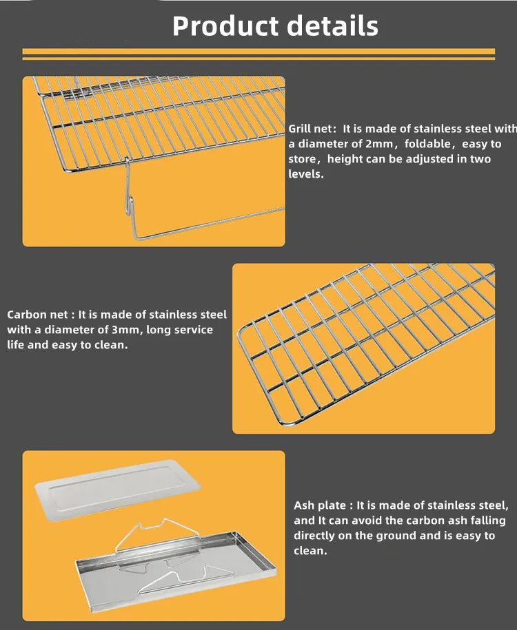 CAMPINGMOON MT-3 Large Folding BBQ Grill Stainless Steel Barbecue Grill BBQ Oven Grill