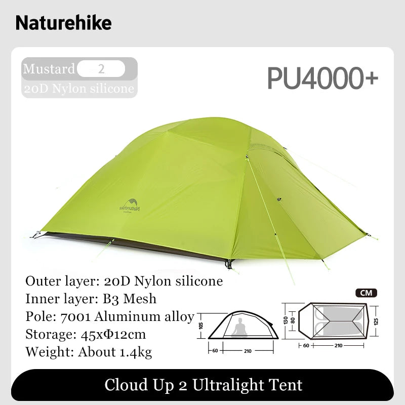 Naturehike Outdoor Upgrade Cloud Up 2 3 Person Tent 20D Nylon Silicone Double Layer Aluminum Pole Ultralight Camping Hiking Tent