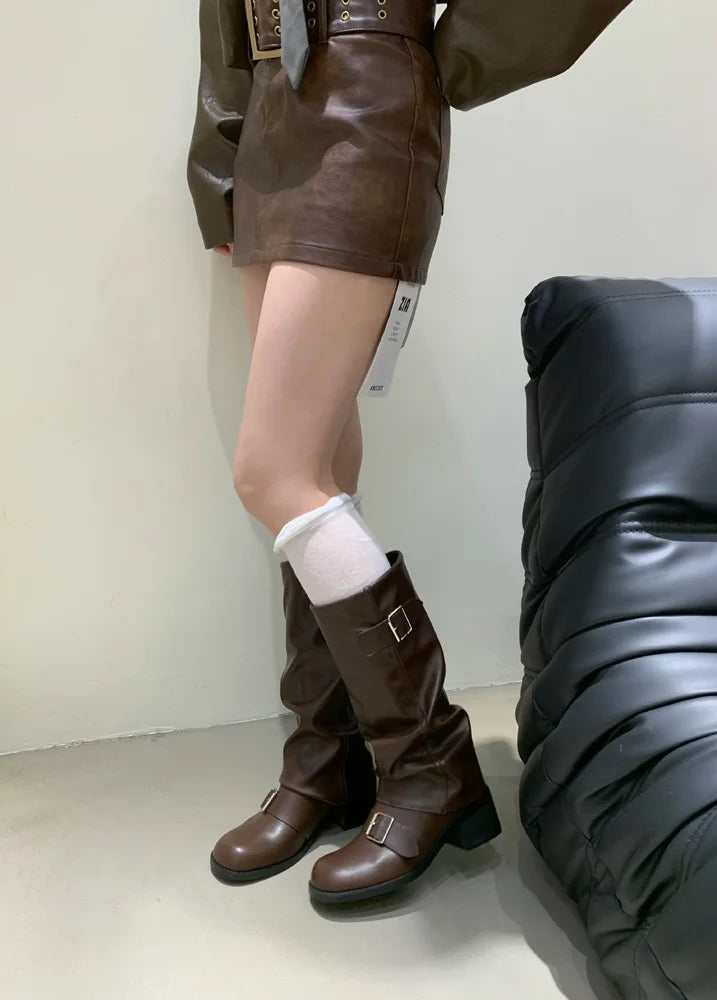 Woman Boots Knee High Platform Heels Trend Punk Gothic New Rock Leather Fashion Women Shoes Motorcycle Footwear Zapatos De Mujer