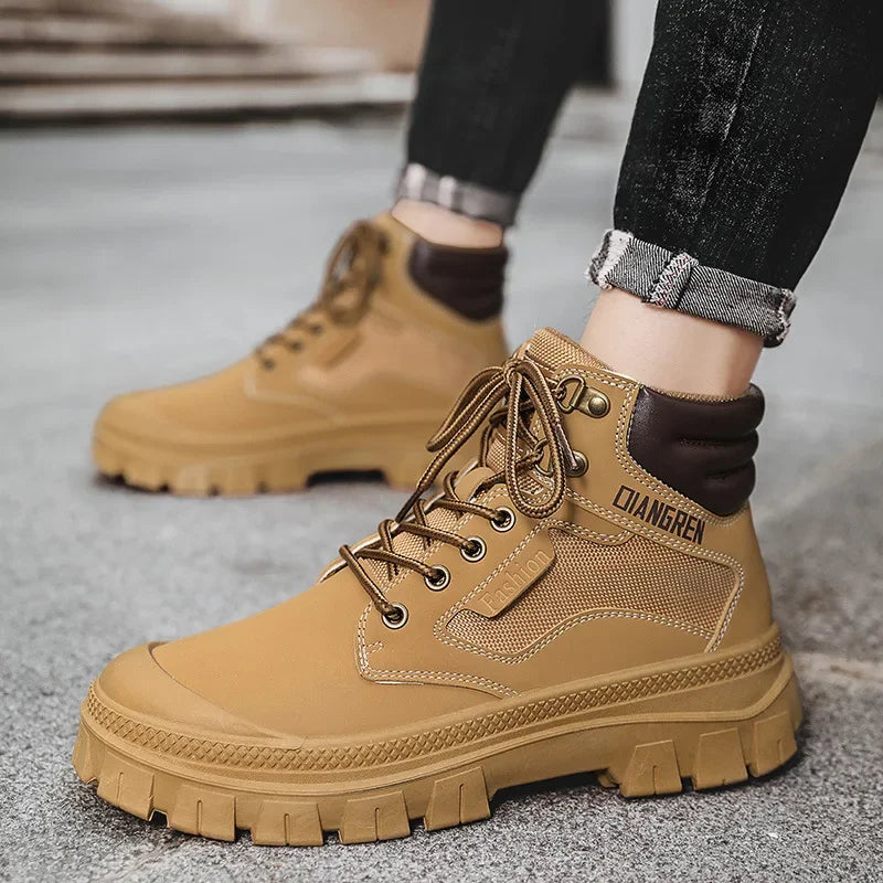 Men's Boots Fashion Motorcycle Ankle Boots High Top Casual Shoes for Men Lace Up Platform Boot Non Slip Hiking Boot Botas Hombre