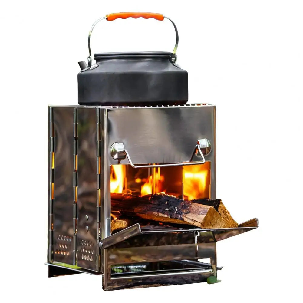 Stainless Steel Wood Burning Stove Outdoor Hiking Picnic BBQ Cooking Folding Stove Wood Burner Camp Stove with Ash Tray