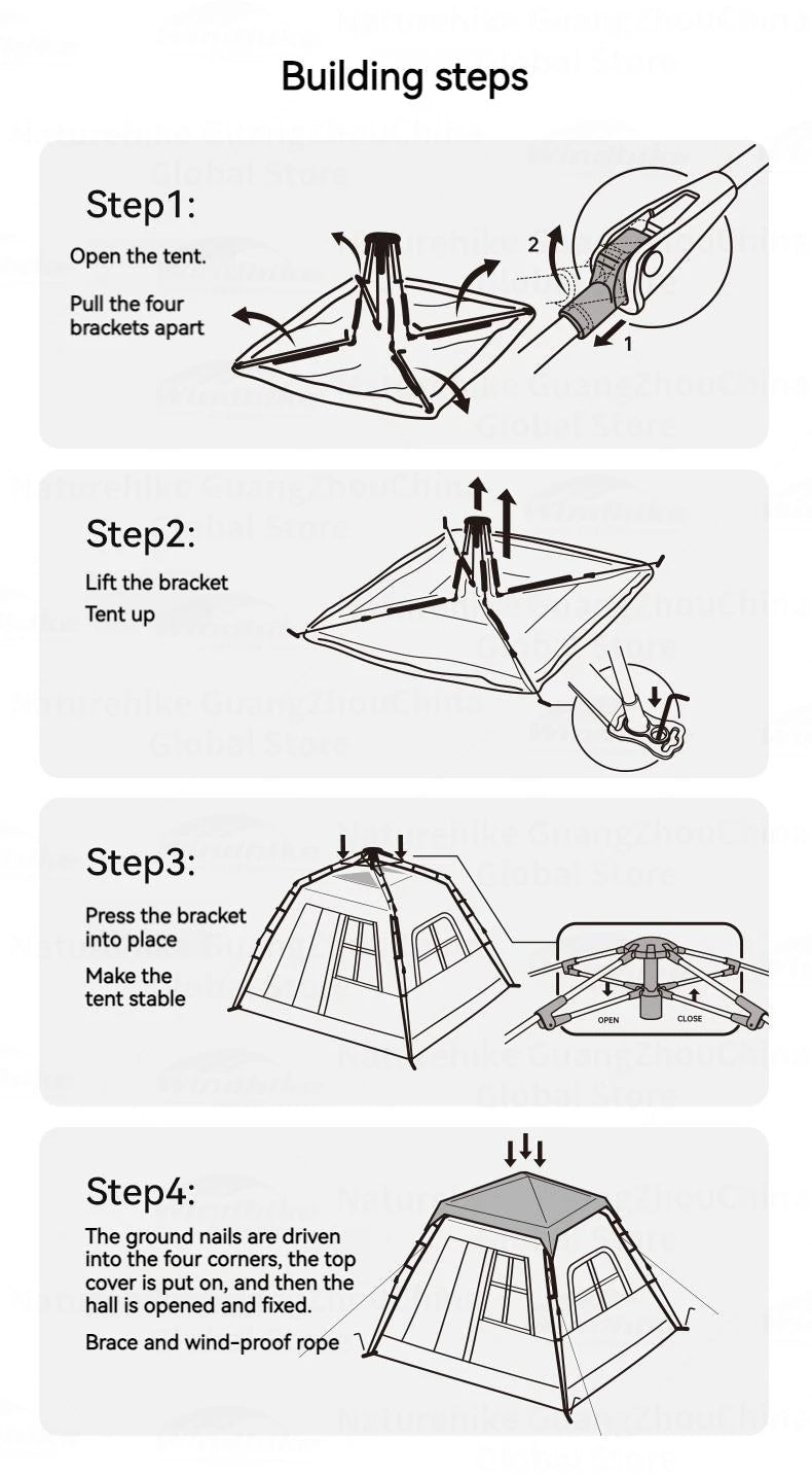 Naturehike BLACKDOG Automatic One-touch Tent Quick Open Two Door Four Window Camping Outdoor Black Coated Waterproof Thickened