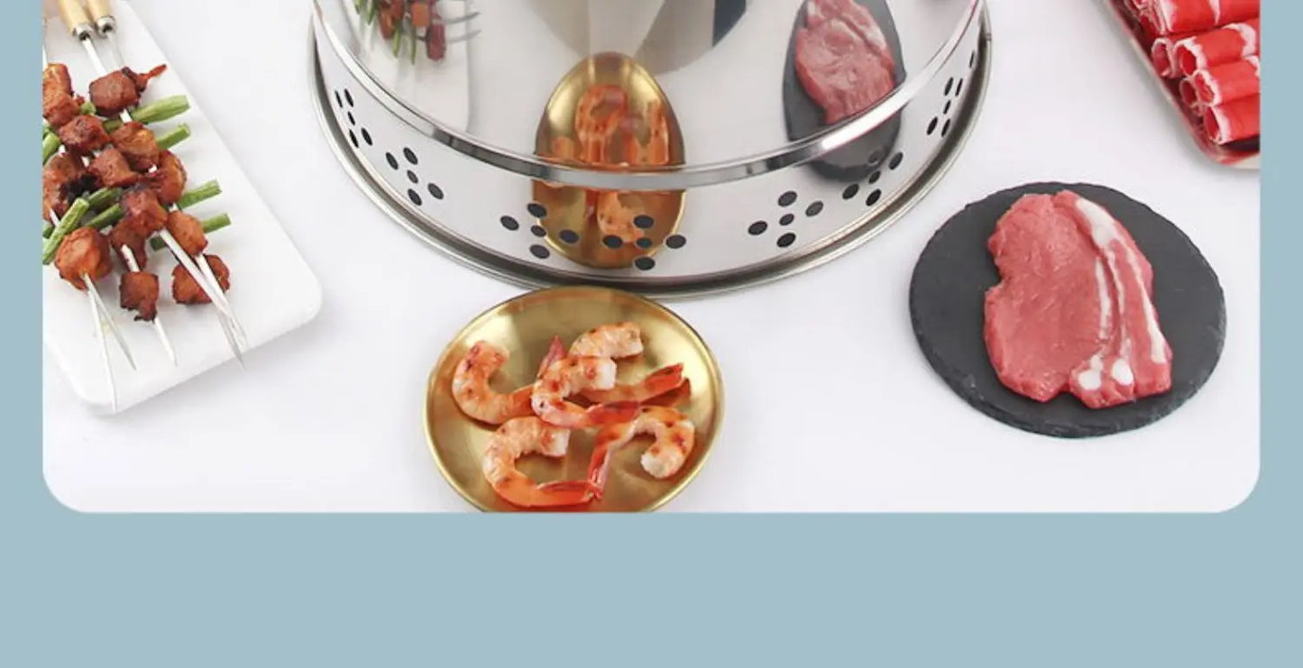 Smokeless Barrel BBQ Grill, Charcoal Rotisserie for Home, Commercial, Outdoor Meat Skewer, Portable Roaster