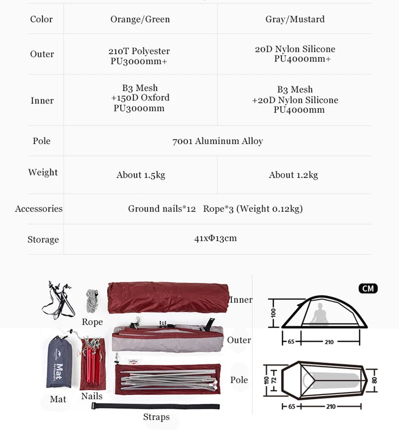 Naturehike Outdoor Upgrade Cloud Up 2 3 Person Tent 20D Nylon Silicone Double Layer Aluminum Pole Ultralight Camping Hiking Tent