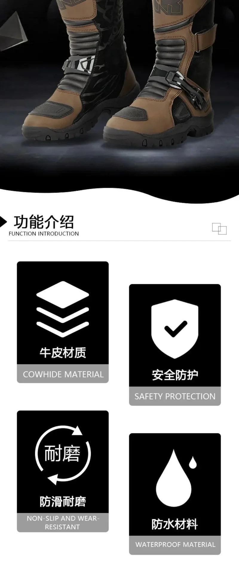 TIGER Retro Motorcycle Boot Cowhide ATV Riding Black Moto Bota Motocross Zapatilla Off-Road For KTM For BMW For Honda For Yamaha