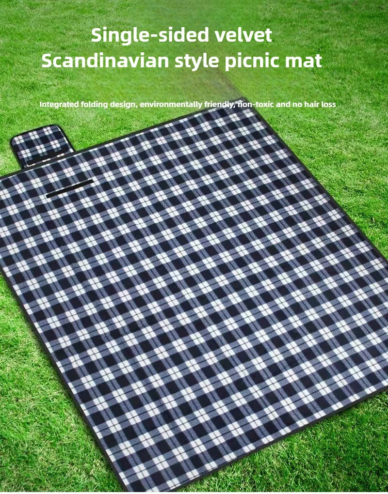 Outdoor Single-sided Velvet Folding Picnic Mat with Waterproof Soft Thickened Grid Camping Mat on The Bottom 130cm 150cm