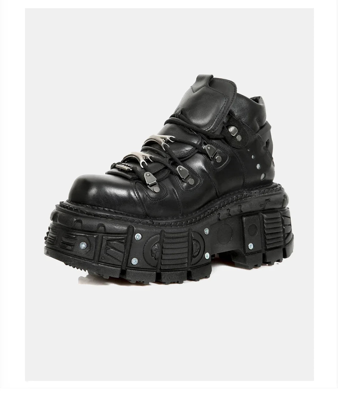 Retro Men's Motorcycle Boots Fashion Punk Rock Round Toe Leather Shoes Platform Metal Decoration Design Y2k Gothic Skull Boots