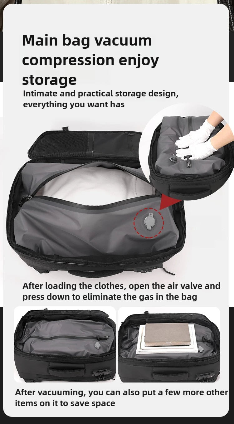 Vacuum Compression Backpack 35L Expandable, Travel Hiking Laptop Bag with Waterproof Cover, Lightweight Daypack for Outdoor