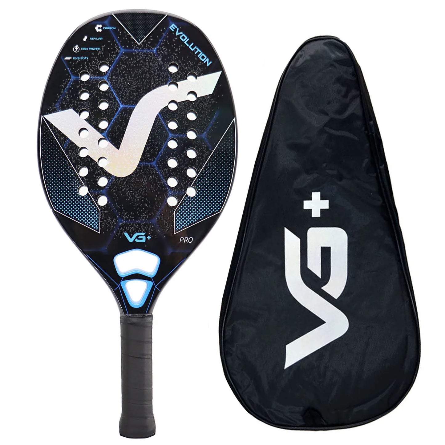 Beach Tennis Racket Kevlar/12K/Carbon with Shiny 3D Surface Non-slip Grip Handle for Beach Sports and Practie with Cover Bag