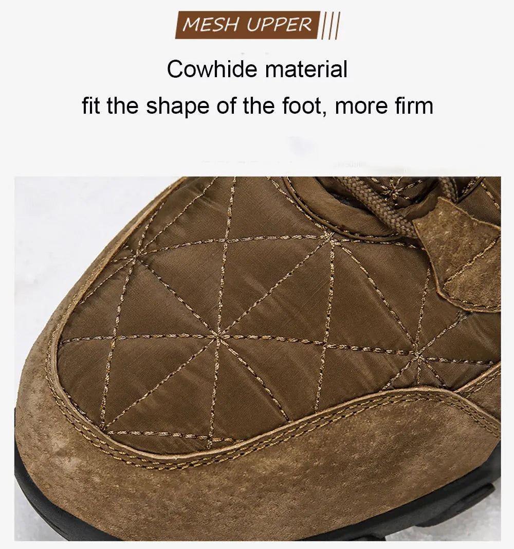 Motorcycle Winter Snow Boots Thickened Thermal Plush Boots Waterproof Outdoor Hiking Shoes Cow Leather Warm Skiing For Men