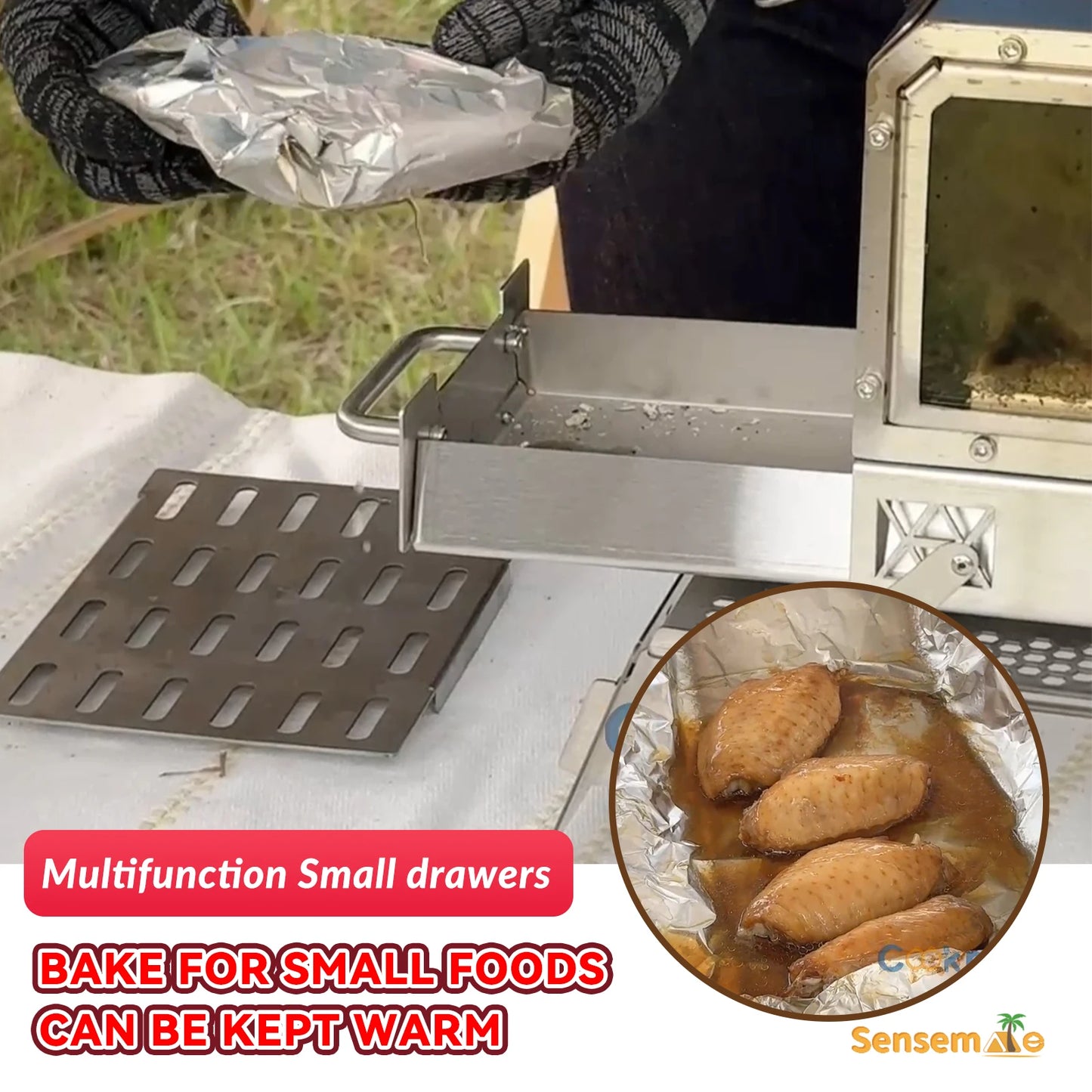 Portable Stainless Steel Wood Stove Camping Oven with Glass Window Folding Rocket Stove Mini Drawer for BBQ Grill Garden Hiking