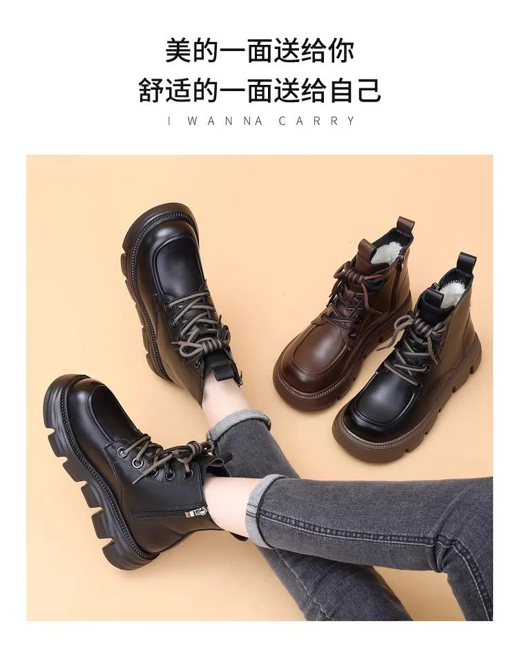 Women's Boots Winter New Fur Snow Boots Platform Plush Comfortable Anti Slip Warm Lace Up Cold Proof Cotton Ankle Boots Women
