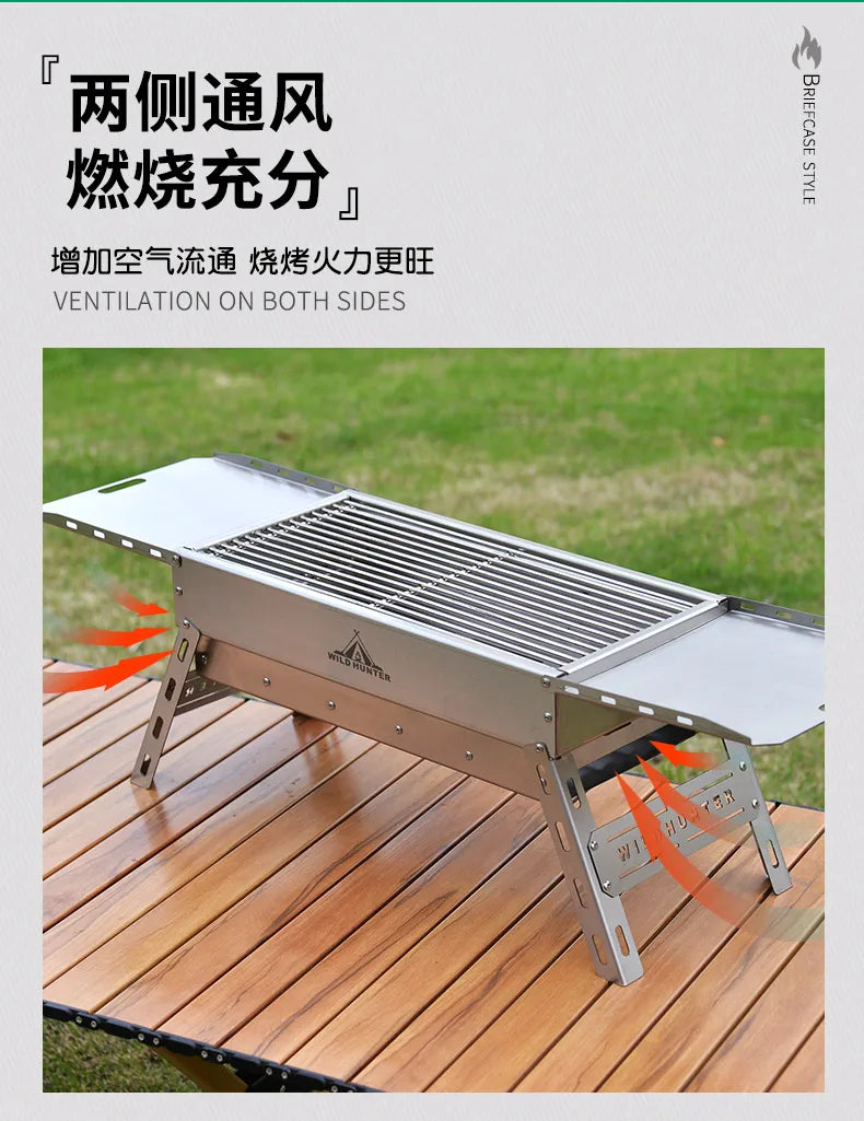 Portable Outdoor Folding BBQ Stainless Steel Charcoal Barbecue Grill for Camping and Picnics