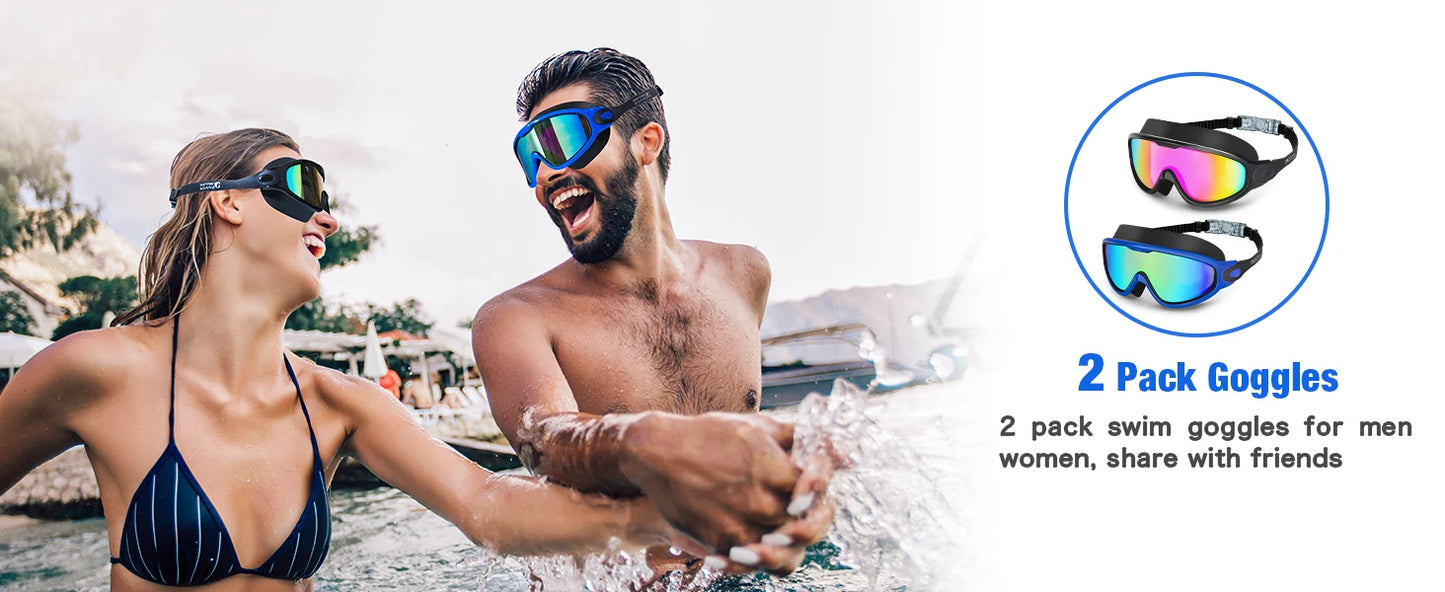 Large Frame Swimming Goggles Adult High-Definition Anti Fog Electroplated Swimming Goggles For Women Men  Silicone Goggle