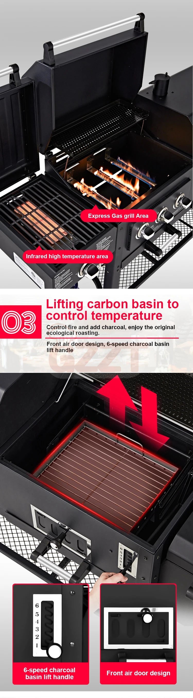 IT-4518S Gas Charcoal Combo Combination Hybrid Gas BBQ Barbecue Grills with Infrared burner Outdoor Kitchen Cooking Equipment