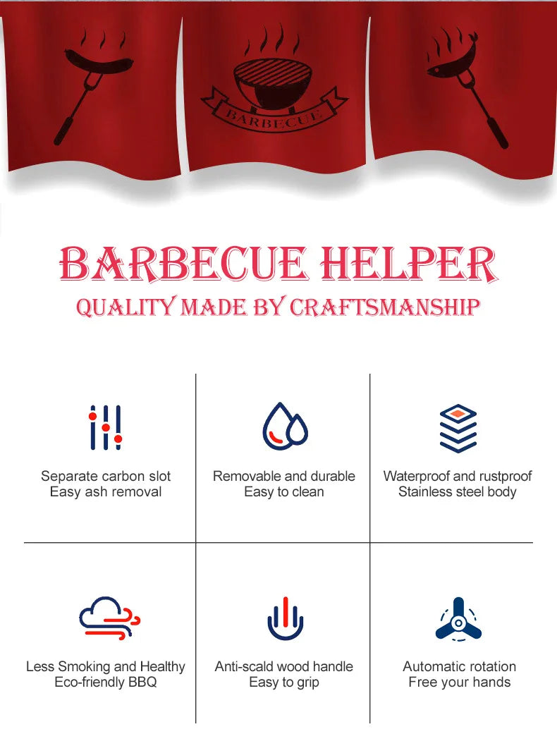 12V Automatic Stainless Steel Motorised Rotisserie Cypriot Rotating Charcoal Grill For Outdoor Camping Barbecue Grill