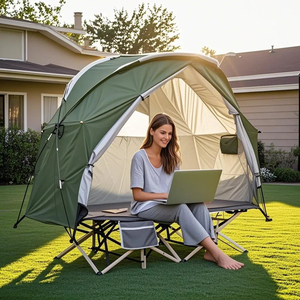 All-Season Camping Cot Tent 1-Person - Sturdy Cross-Braced Structure, for Fishing or Outdoor Activities,, Compact & Portable