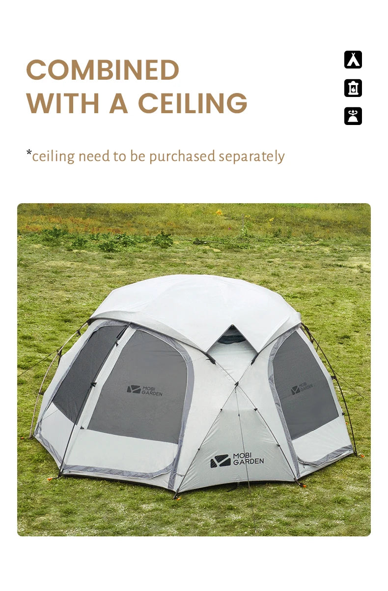 MOBI GARDEN Camping Tent Royal Castle 150D Oxford With Snow Skirt Double Layer Waterproof Hiking 5 Person 4 Season Tent UV50+