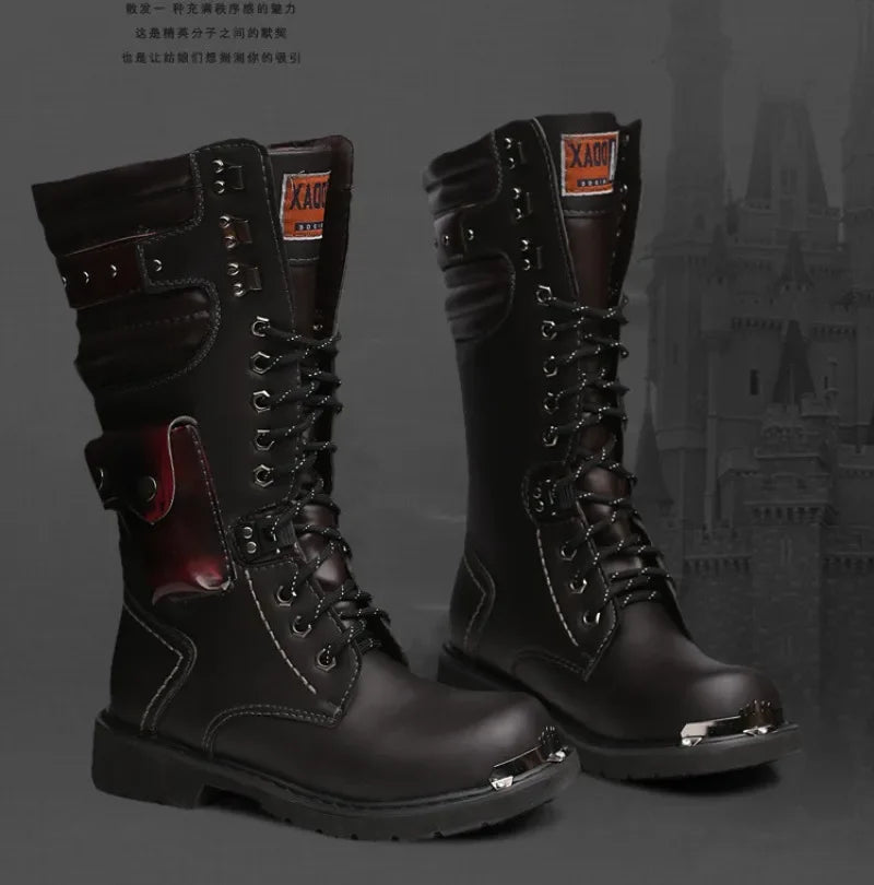Men's High Top Motorcycle Boots Autumn and Winter Fashion Outdoor Collision Resistant Anti Slip Soft Sole Casual Leather Boots