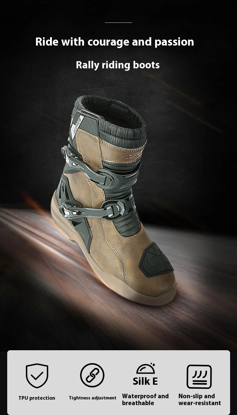 Scoyco Enduro Motorcycle Boots Man Waterproof Motorcyclist Shoes Brown Leather Motocross Boots Anti-slip Motorcycle Accessories