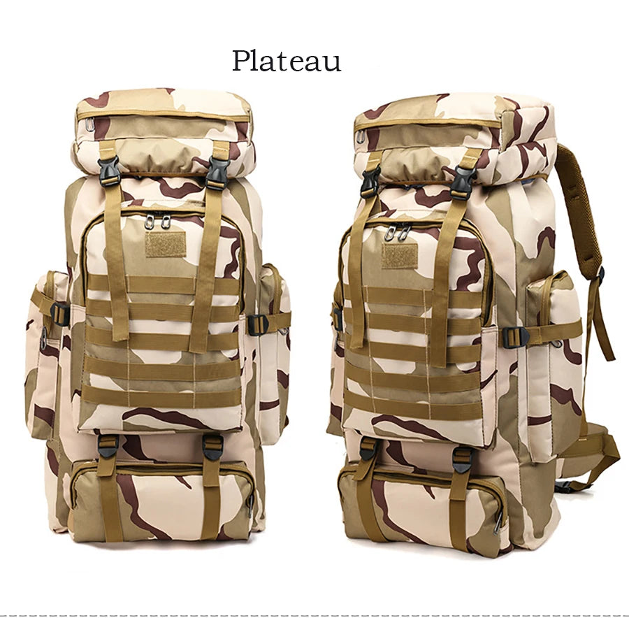 80L Waterproof Molle Camo Tactical Backpack Military Army Hiking Camping Backpack Travel Rucksack Outdoor Sports Climbing Bag